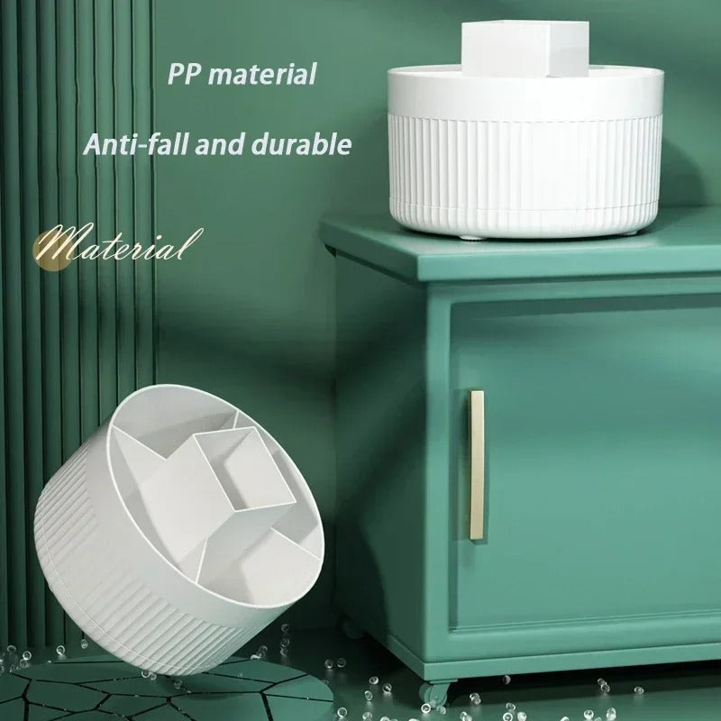 360° Rotating Makeup Organizer Box with Brush and Lipstick Holder