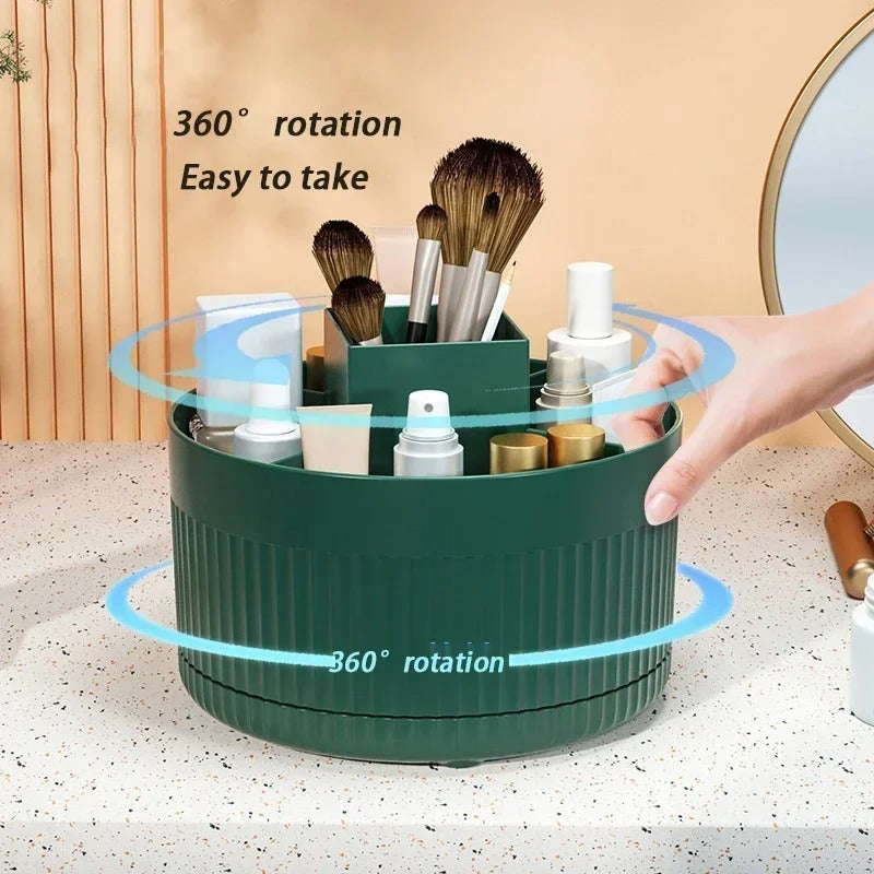 360° Rotating Makeup Organizer Box with Brush and Lipstick Holder