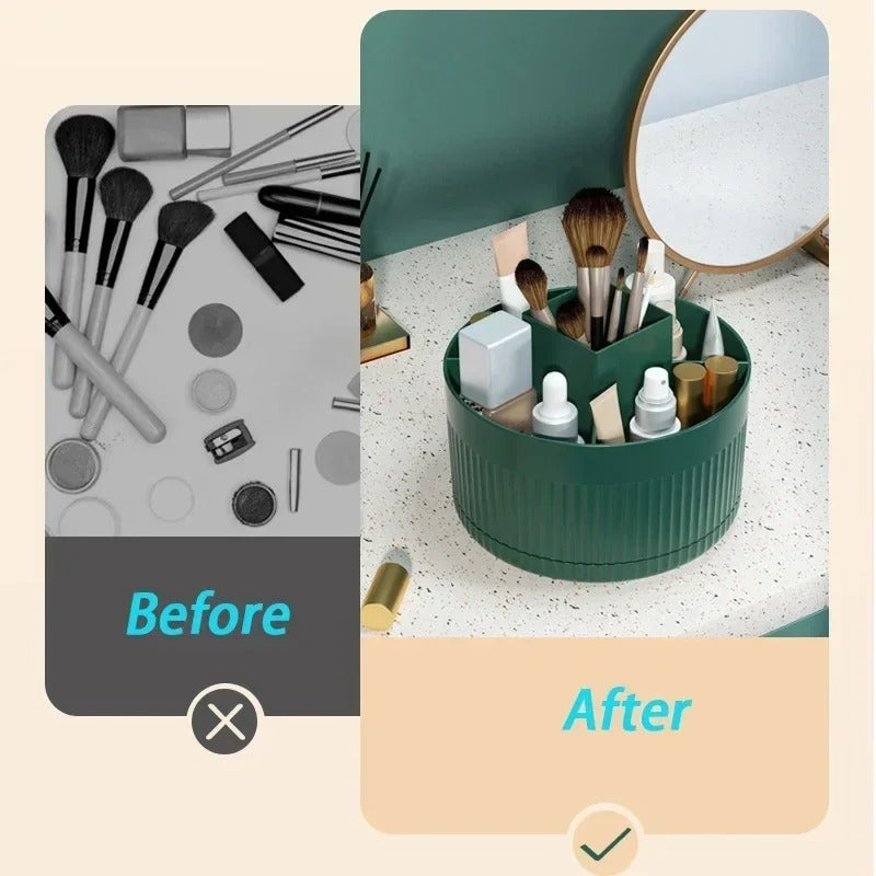 360° Rotating Makeup Organizer Box with Brush and Lipstick Holder