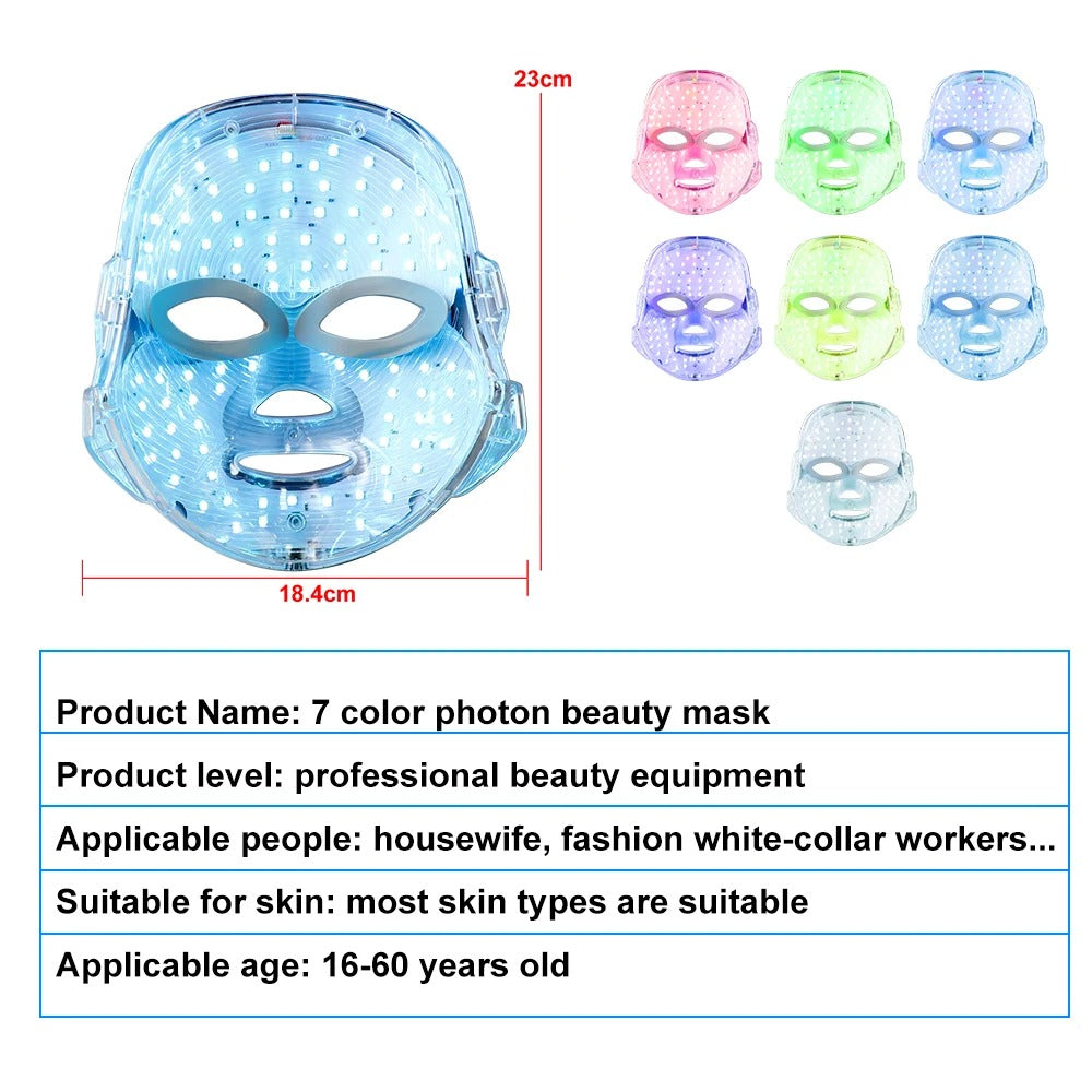 7-Color LED Facial Mask for Acne, Wrinkle Removal & Skin Rejuvenation – Photon Light Therapy Mask