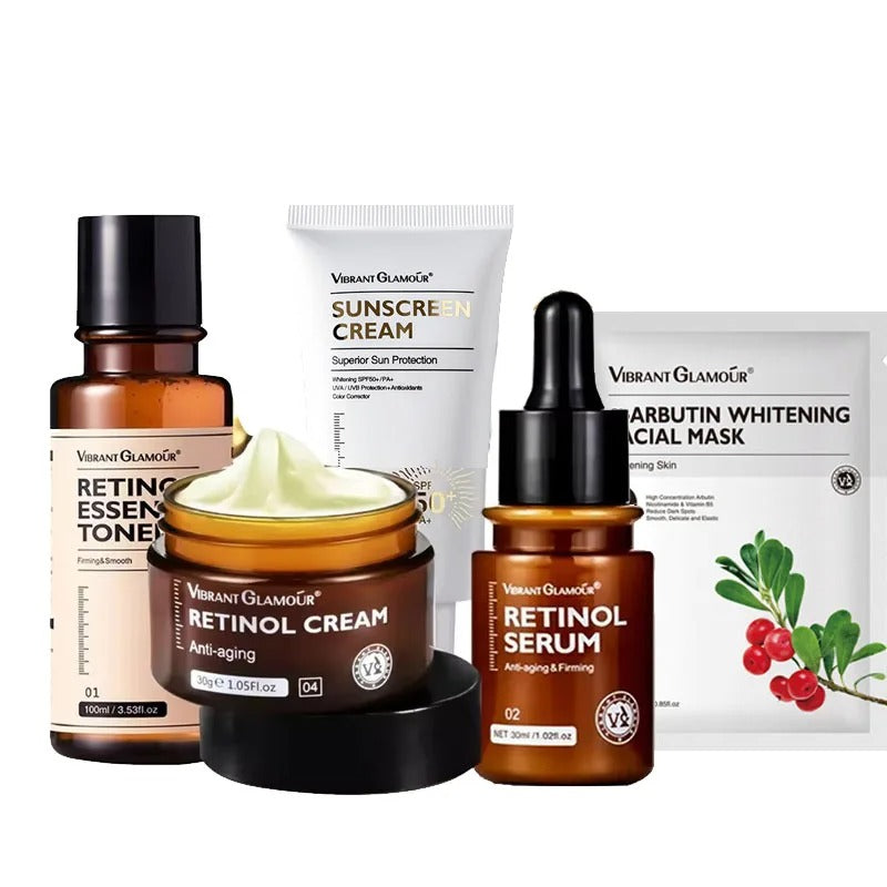 Retinol Skincare Set – 5-Piece Anti-Aging Face Cream, Toner, Essence & Sunscreen Kit