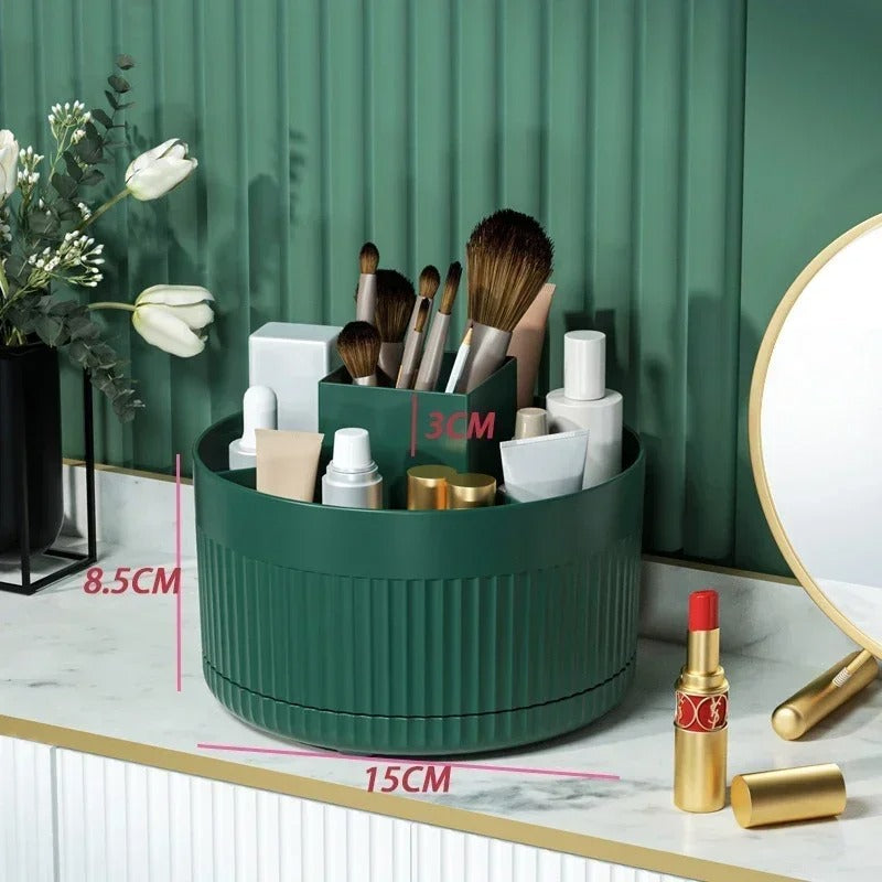 360° Rotating Makeup Organizer Box with Brush and Lipstick Holder