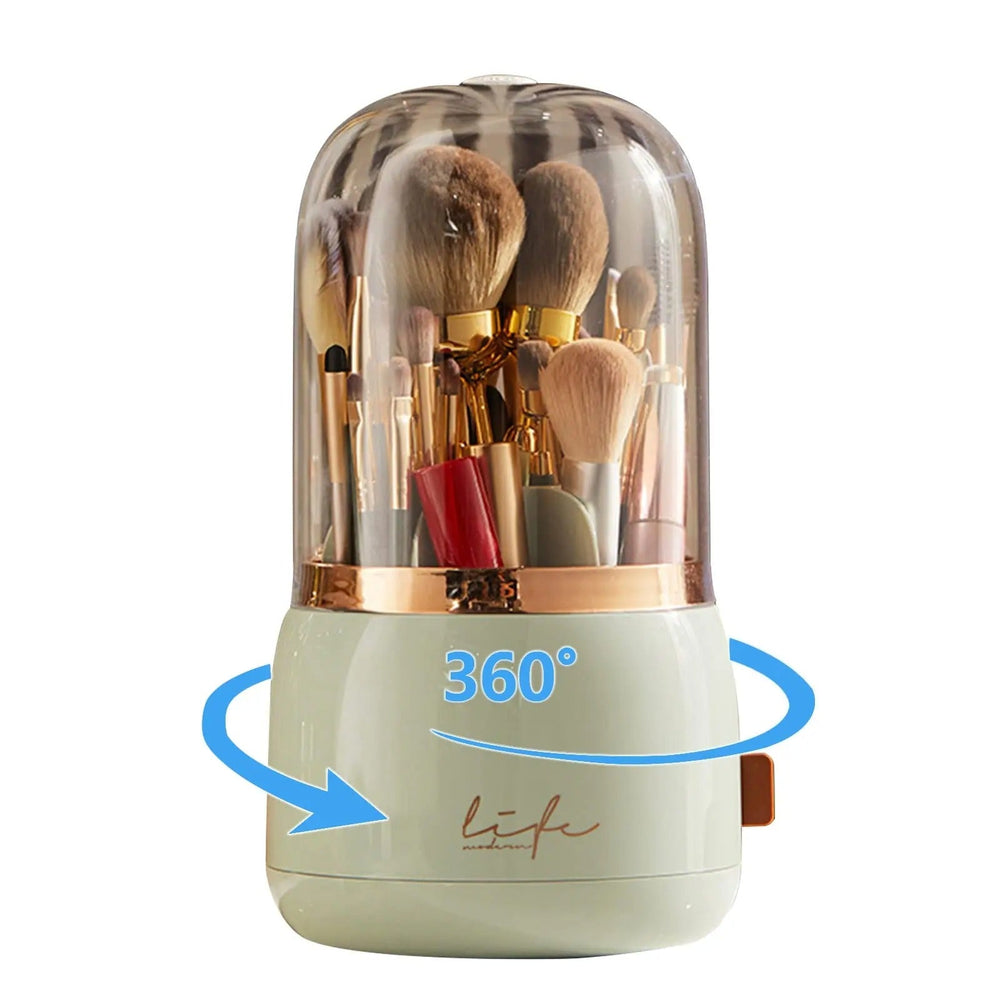 360° Rotating Makeup Brush Organizer with Dustproof Lid Holder
