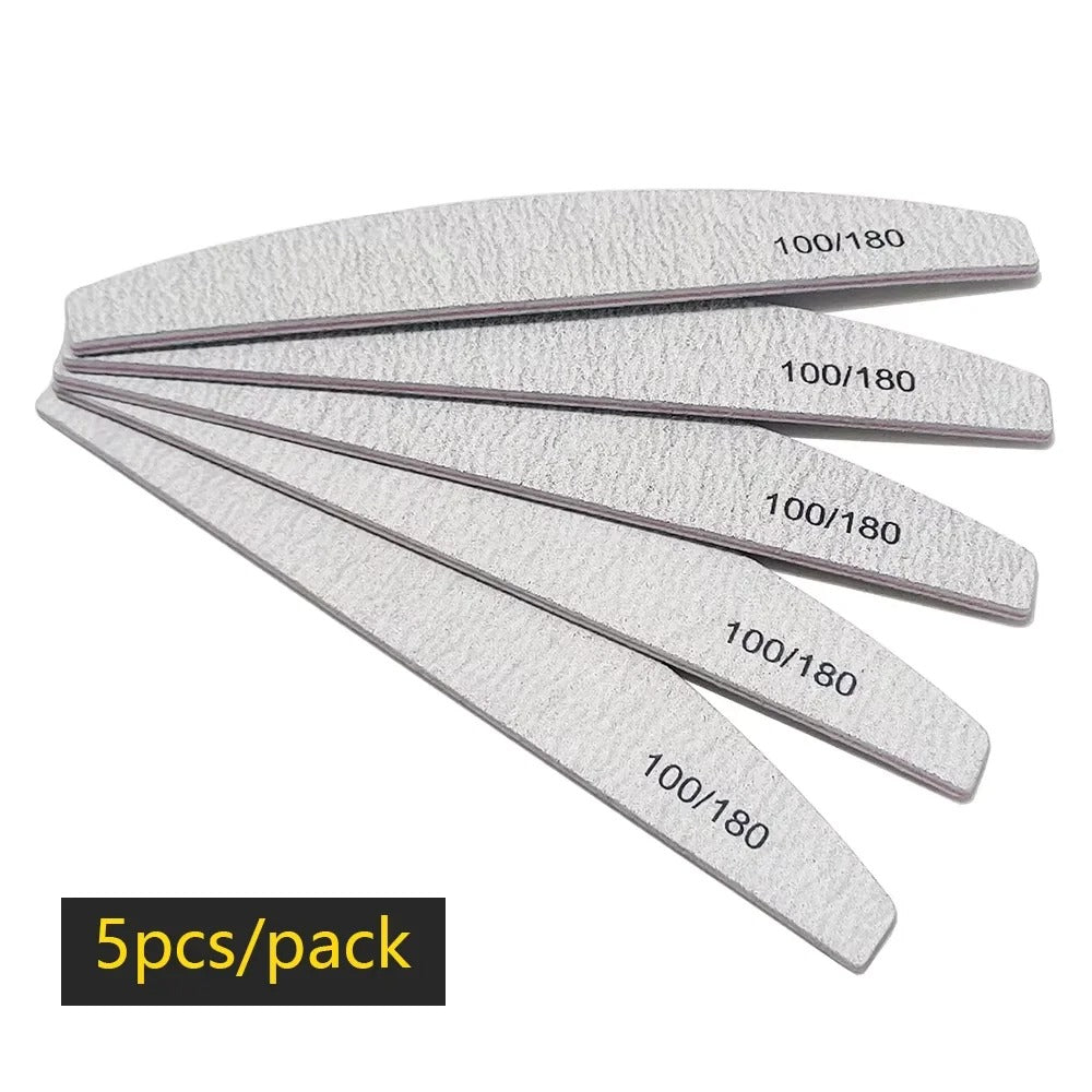 100/180 Grit Half Moon Nail File – Double-Sided Manicure Buffer