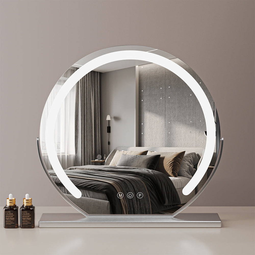 Round Makeup Vanity Mirror  for Dressing Table, LED Strip, 3 Light Mode, 360° Rotating, Adjustable Brightness, UK Plug